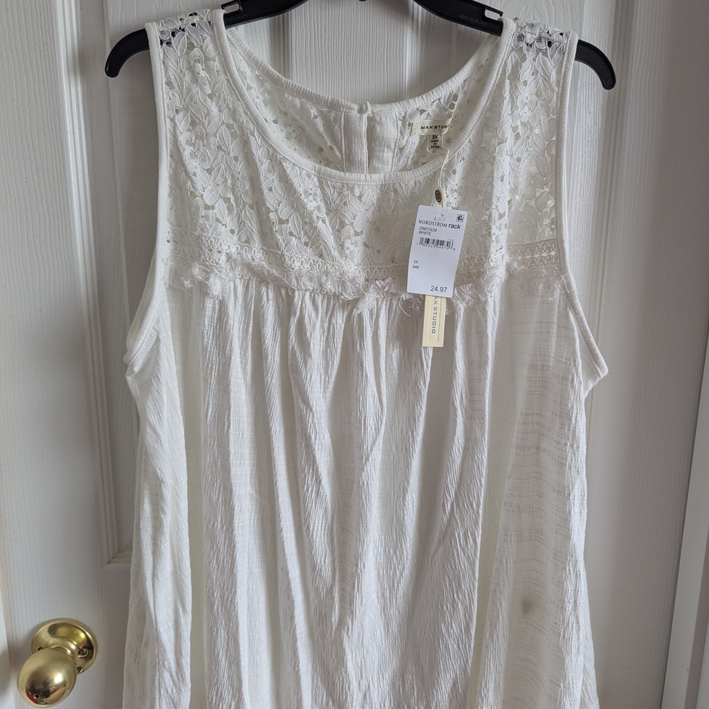 Max Studio Ivory Lace Detail Sleeveless Blouse